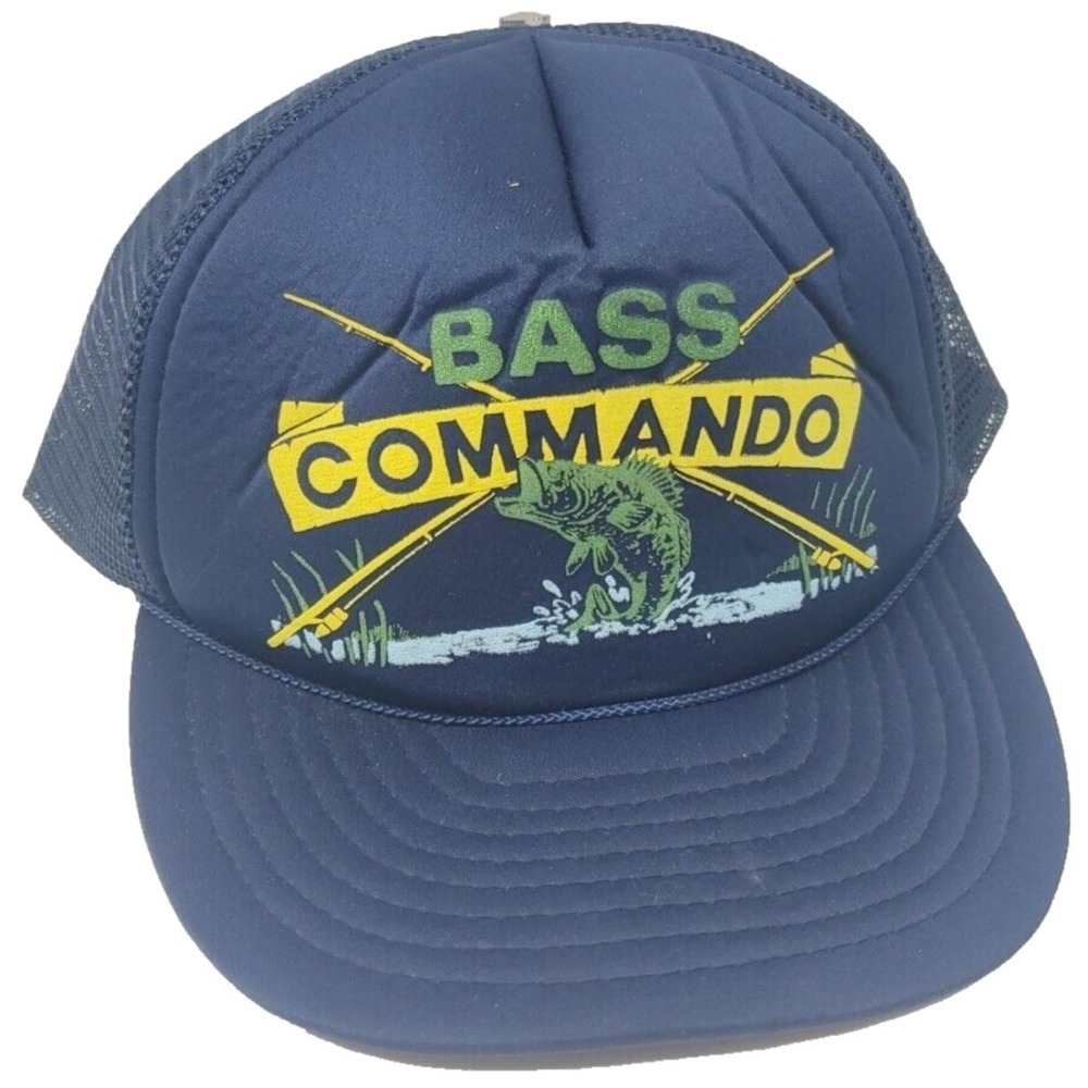 Vintage Snapback Mesh Truckers Cap Bass Commando Hat Dark Blue